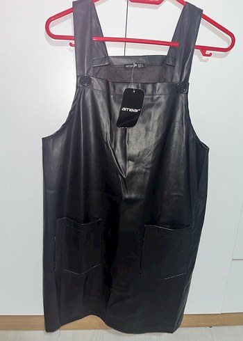 Siyah Deri Kolsuz Midi Salopet - Görsel 4