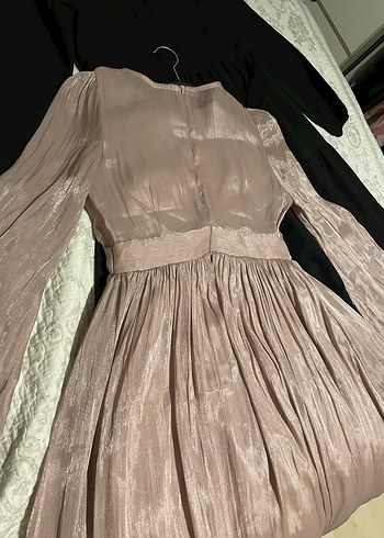 Bej Uzun Kollu Pilili Kadın Abiye Elbise - Görsel 2