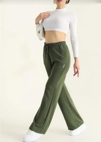 Kadın Haki Renk Salaş Kesim Eşofman Altı - Görsel 8