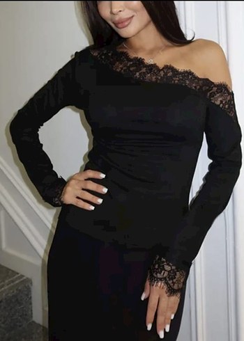 Dantel Detaylı Straplez Uzun Kollu Kadın Bluz - Görsel 2