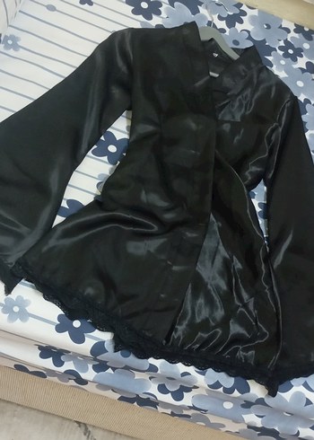 Siyah saten sabahlık - Görsel 3