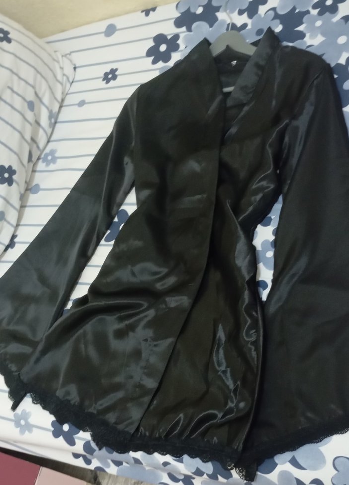 Siyah saten sabahlık - Görsel 2