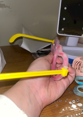 Şeffaf Pembe Kalp Şekilli Retro Gözlük - Görsel 2