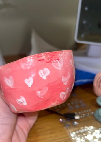 Pembe Kalp Desenli Seramik Kupa - Görsel 6