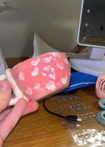 Pembe Kalp Desenli Seramik Kupa - Görsel 5