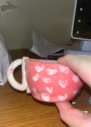 Pembe Kalp Desenli Seramik Kupa - Görsel 2