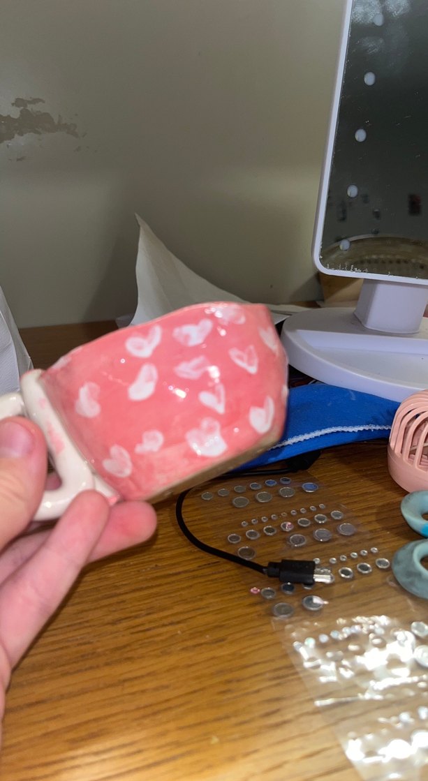 Pembe Kalp Desenli Seramik Kupa - Görsel 5