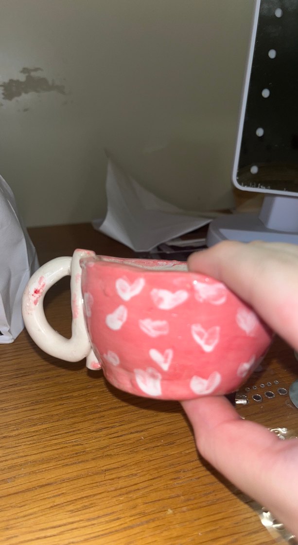 Pembe Kalp Desenli Seramik Kupa - Görsel 2