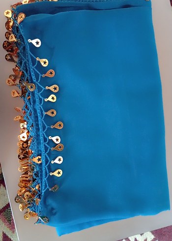 Parlak Zincir Detaylı Mavi Bohem Fular - Görsel 2