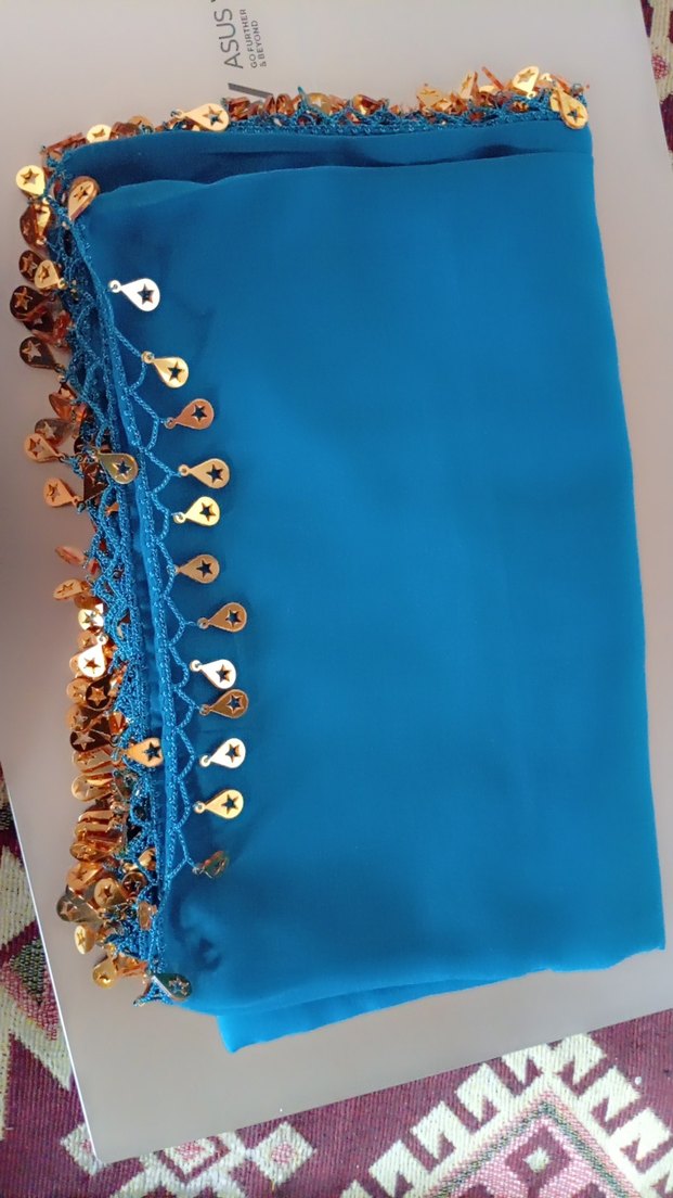 Parlak Zincir Detaylı Mavi Bohem Fular - Görsel 2