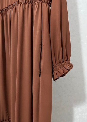 Taba rengi Uzun Fermuarlı cepli Kadın Elbise - Görsel 3