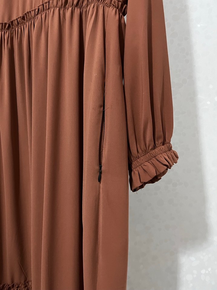 Taba rengi Uzun Fermuarlı cepli Kadın Elbise - Görsel 3