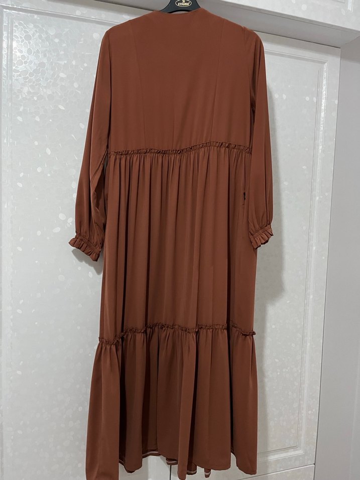 Taba rengi Uzun Fermuarlı cepli Kadın Elbise - Görsel 2