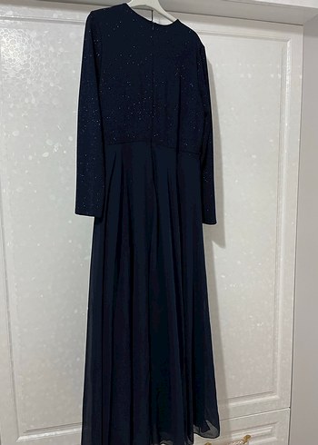 Lacivert Drapeli Uzun Abiye Elbise - Görsel 2