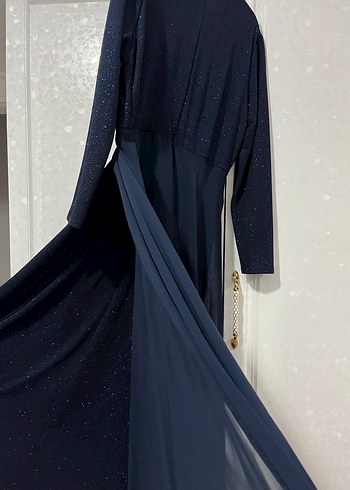 Lacivert Drapeli Uzun Abiye Elbise - Görsel 3
