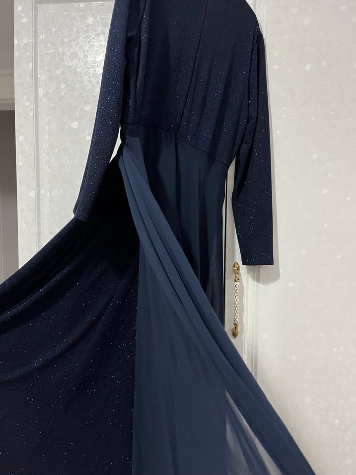 Lacivert Drapeli Uzun Abiye Elbise - Görsel 3