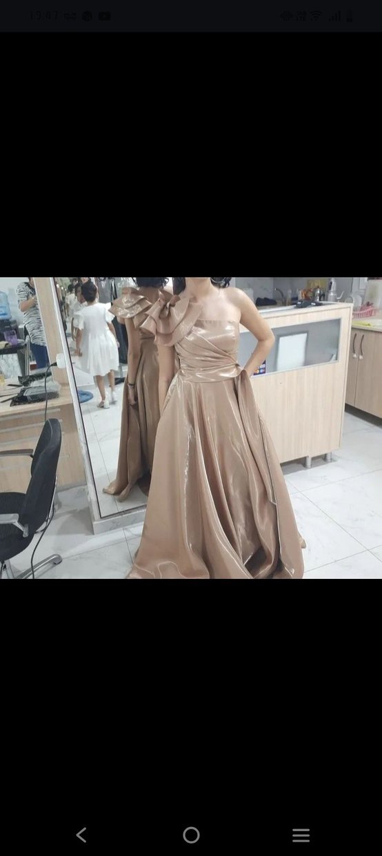 Bej Drapeli Uzun Abiye Elbise - Görsel 2