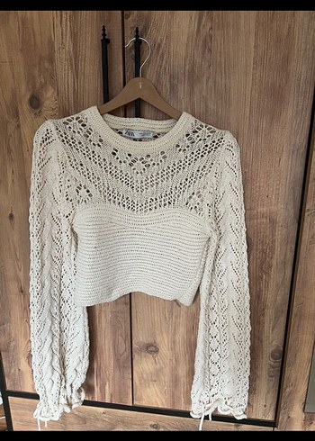 Beyaz Örgü Bohem Kadın Kazak - Görsel 3