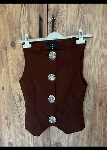 Kahverengi Süet Kemerli Mini Kadın Yelek - Görsel 2