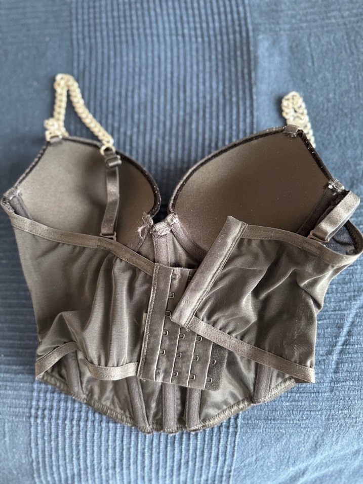 Zincir Detaylı Siyah Strappy Bustiyer - Görsel 2