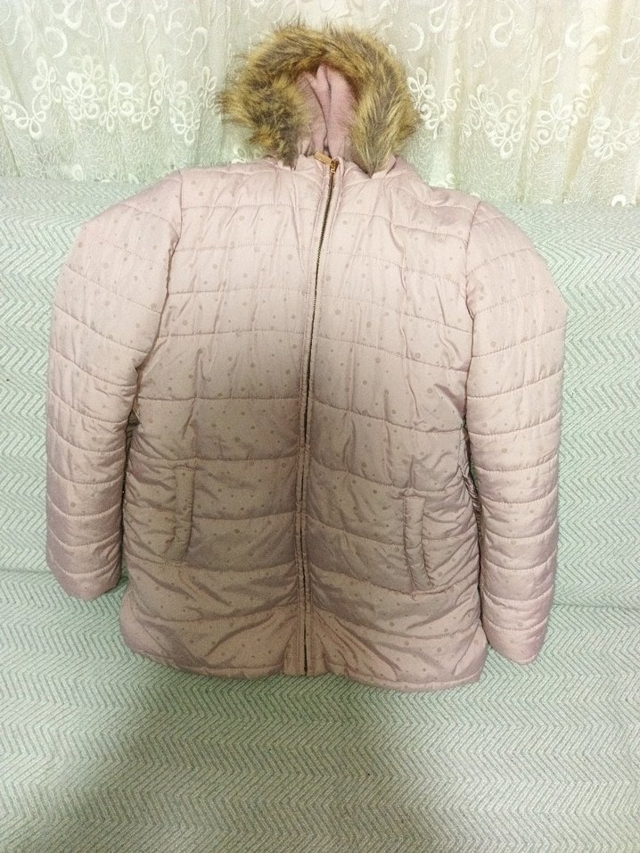 Kürk Detaylı Kapüşonlu Pembe Kız Mont - Görsel 2