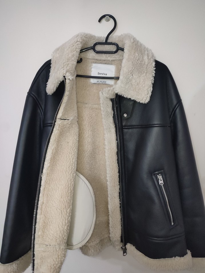 Kürklü Siyah Deri Kadın Ceket - Görsel 2