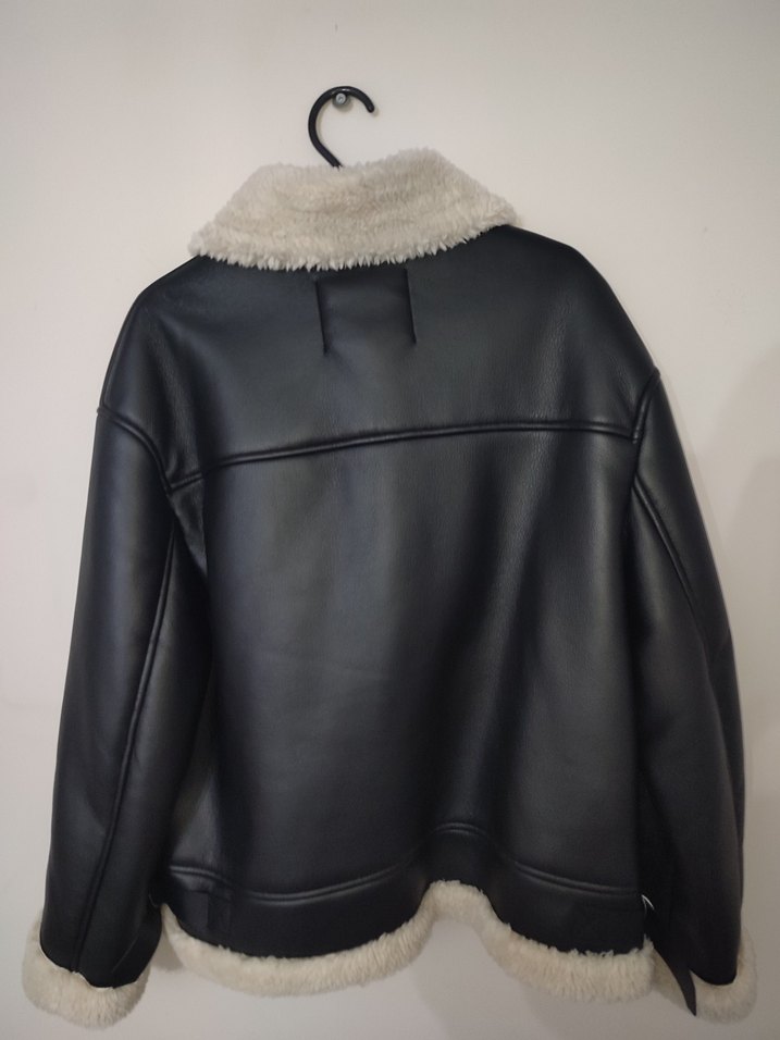 Kürklü Siyah Deri Kadın Ceket - Görsel 3