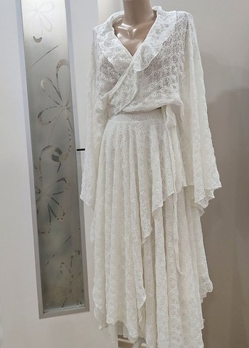 Bohem Beyaz Midi Dantelli üst - Görsel 2