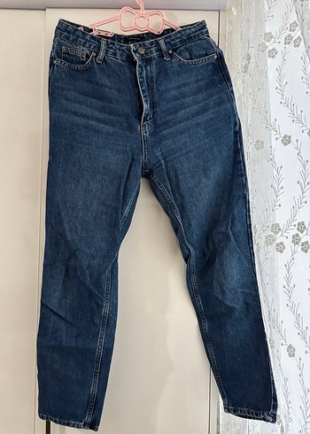 Düğmeli Mavi Kadın Denim Pantolon - Görsel 3