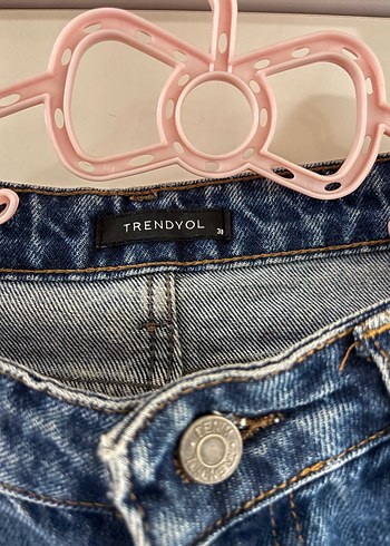 Düğmeli Mavi Kadın Denim Pantolon - Görsel 4