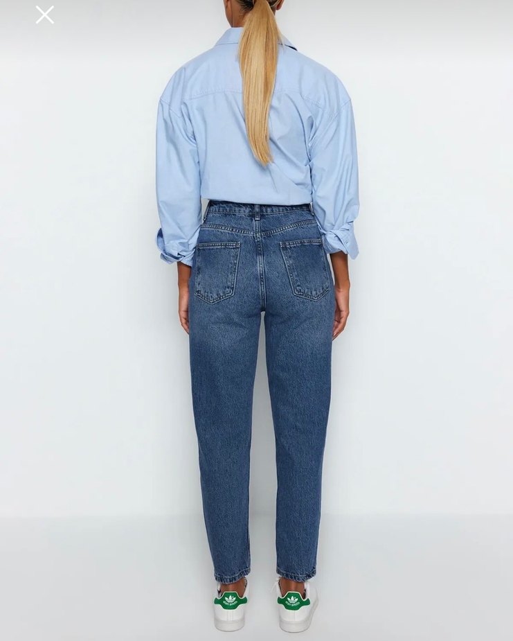 Düğmeli Mavi Kadın Denim Pantolon - Görsel 2