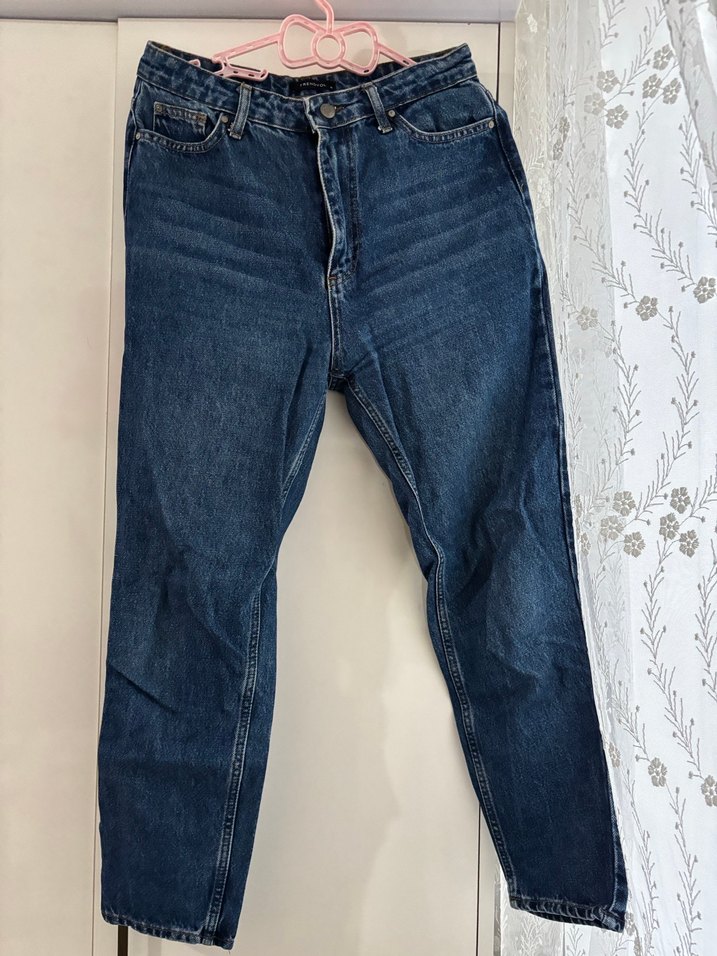Düğmeli Mavi Kadın Denim Pantolon - Görsel 3