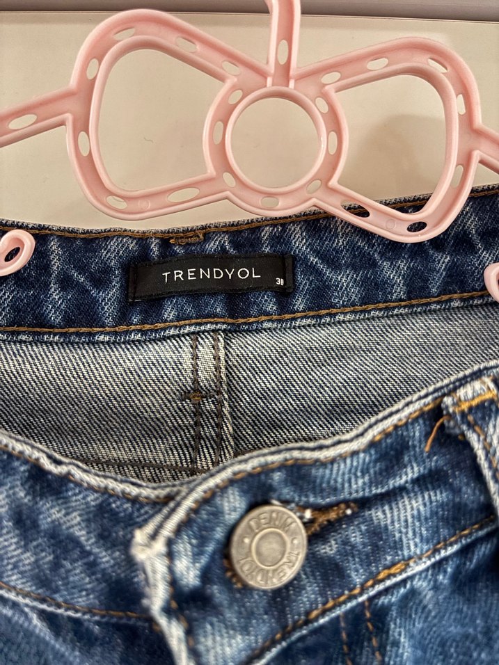 Düğmeli Mavi Kadın Denim Pantolon - Görsel 4