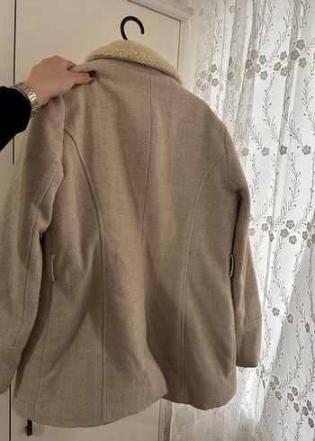 Düğmeli Bej Midi Kadın Kaban - Görsel 2