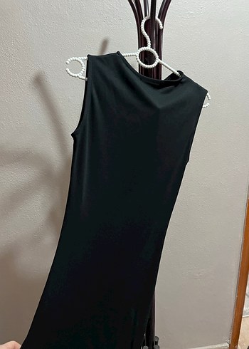 Drapeli Siyah Uzun Kadın Elbise - Görsel 4