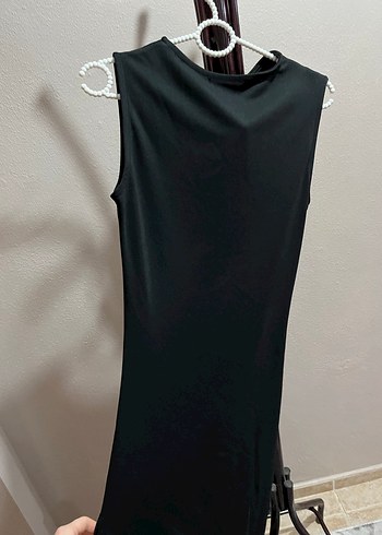 Drapeli Siyah Uzun Kadın Elbise - Görsel 3