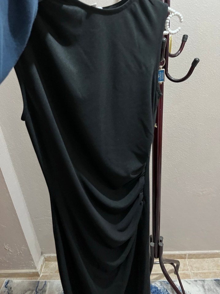 Drapeli Siyah Uzun Kadın Elbise - Görsel 5