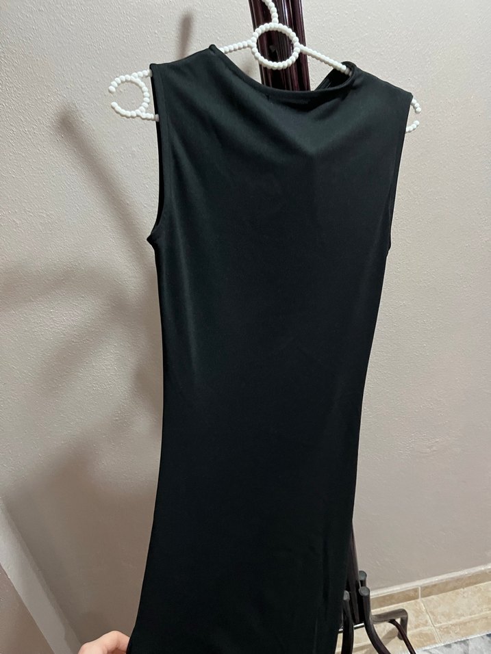 Drapeli Siyah Uzun Kadın Elbise - Görsel 3