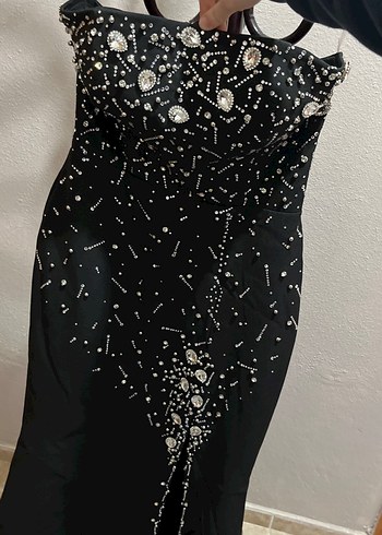 Siyah Payetli Uzun straplez yakalı 38 beden Kadın Abiye Elbise - Görsel 5
