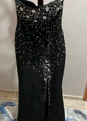 Siyah Payetli Uzun straplez yakalı 38 beden Kadın Abiye Elbise - Görsel 3