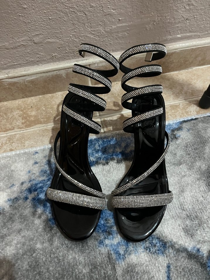 Parlak Siyah Yılan Desenli Topuklu Ayakkabı - Görsel 2