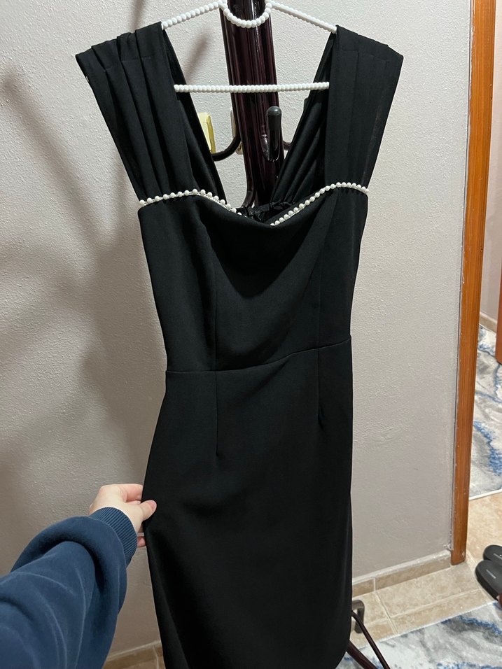 Siyah Pilili Uzun Abiye Elbise - Görsel 3