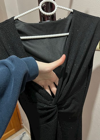 Drapeli Siyah Uzun Abiye Elbise - Görsel 5