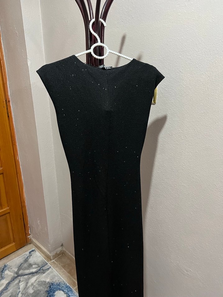 Drapeli Siyah Uzun Abiye Elbise - Görsel 2