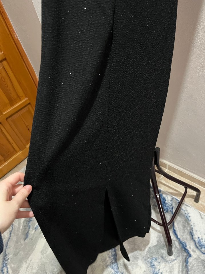 Drapeli Siyah Uzun Abiye Elbise - Görsel 3