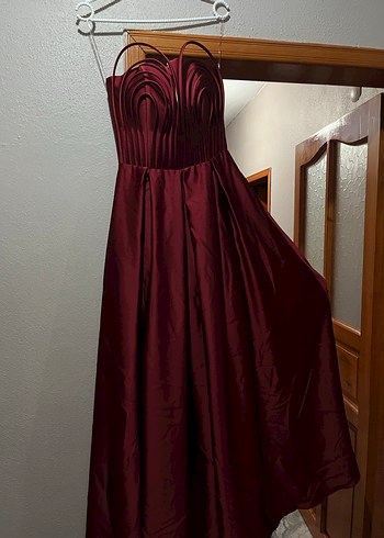 Bordo Drapeli Uzun Abiye Elbise - Görsel 2