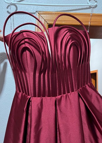 Bordo Drapeli Uzun Abiye Elbise - Görsel 3