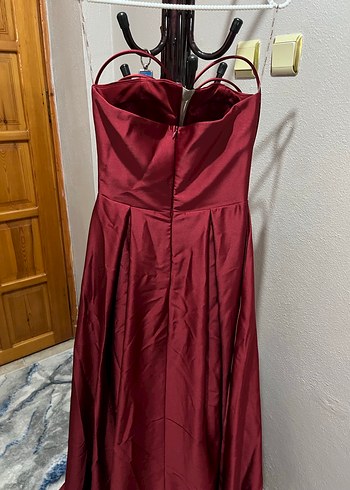 Bordo Drapeli Uzun Abiye Elbise - Görsel 5