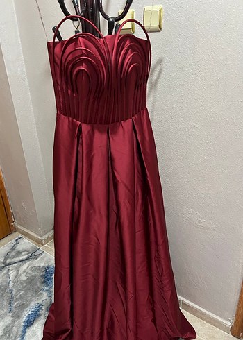 Bordo Drapeli Uzun Abiye Elbise - Görsel 4