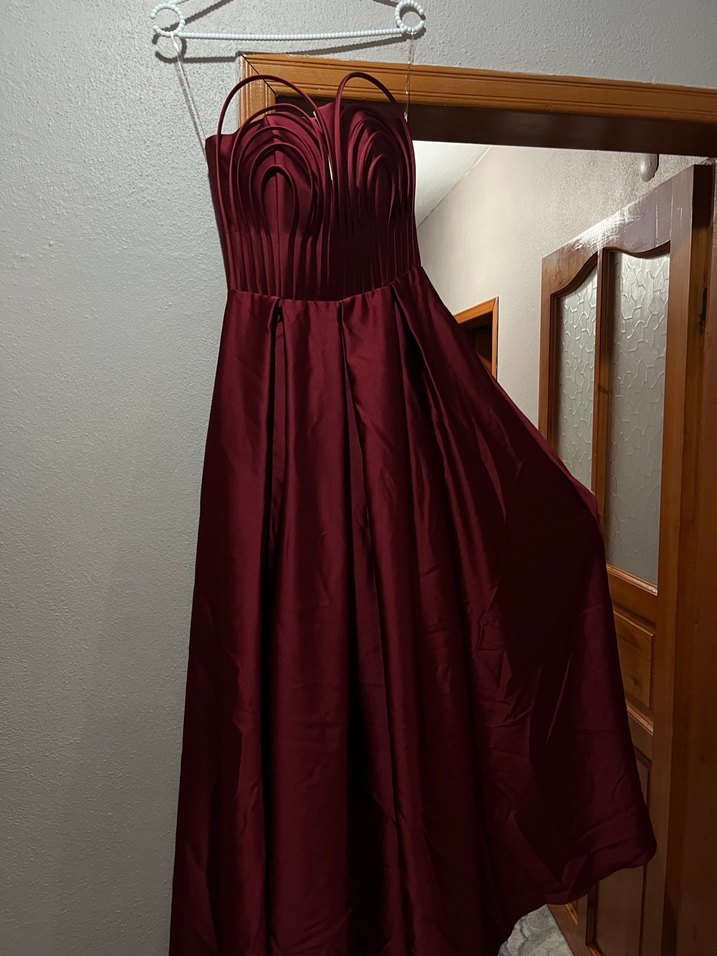 Bordo Drapeli Uzun Abiye Elbise - Görsel 2